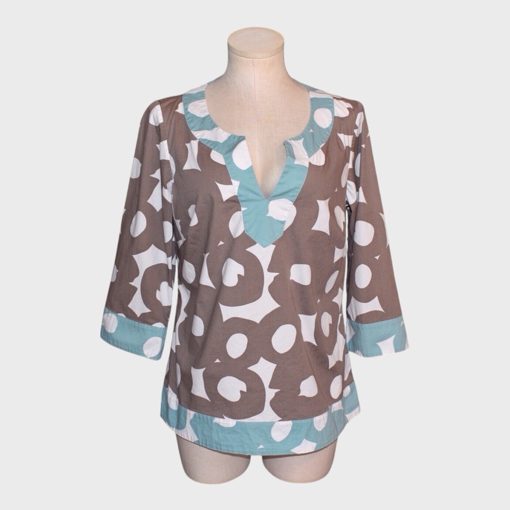 Boden Cotton Blend Abstract Print‎ Split Neck Tunic Top